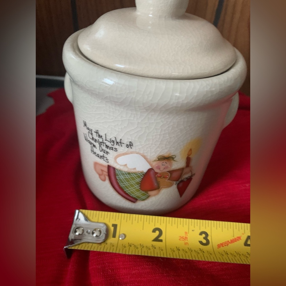 Vintage Christmas Angel Holiday Covered Votive Tea-light Candle Ceramic Crock